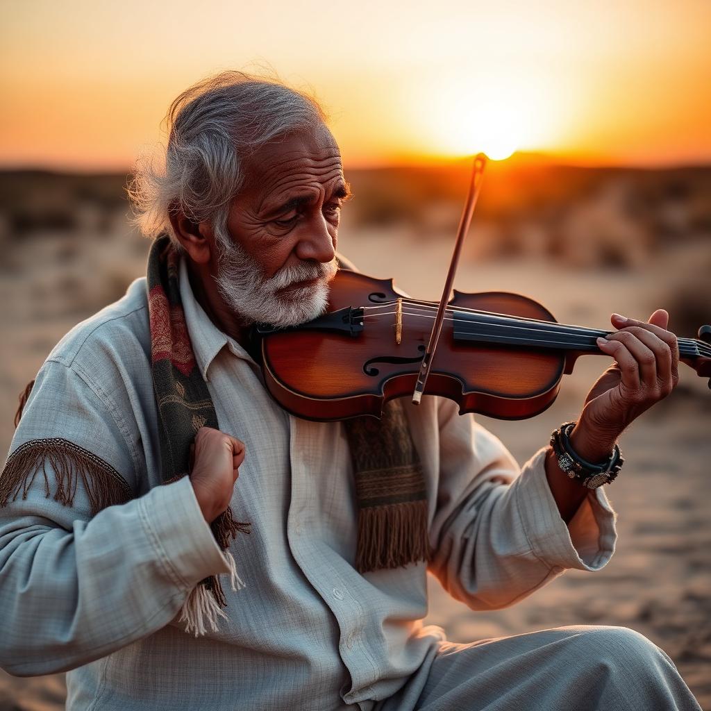 Anciano yaqui con instrumentos tradicionales