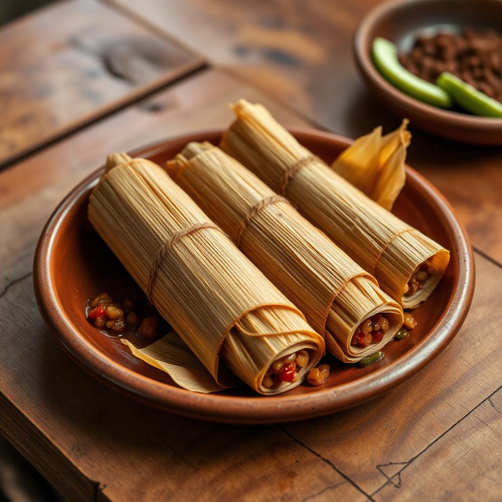 Tamales de garbanzo envueltos en hojas de maíz